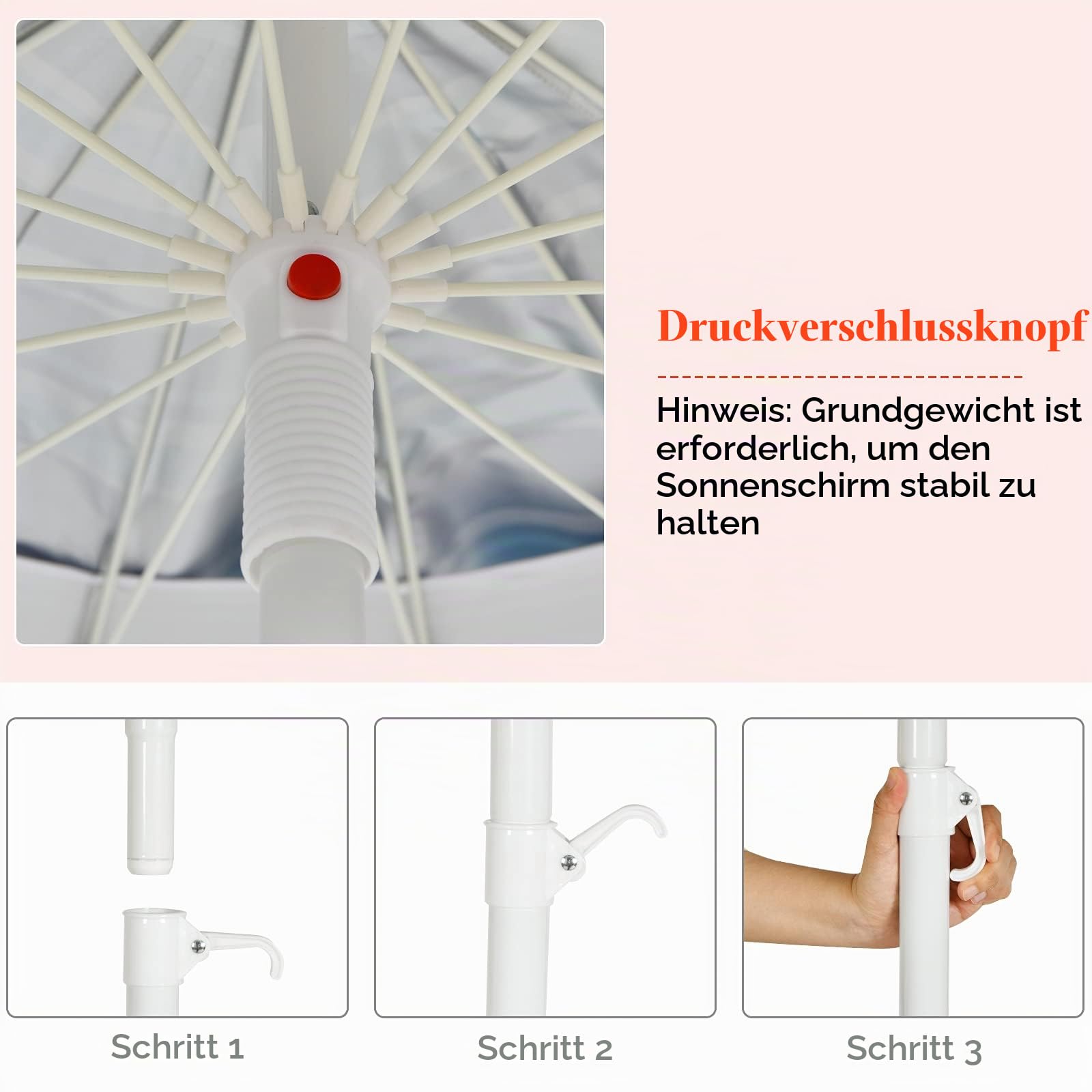 KOMFOTTEU Sonnenschirm Strand 243cm, Gartenschirm Sonnenschutz, Beach umbrella knickbar & Leichtgewicht, Balkonschirm mit Tragetasche, Terrassenschirm für Outdoor
