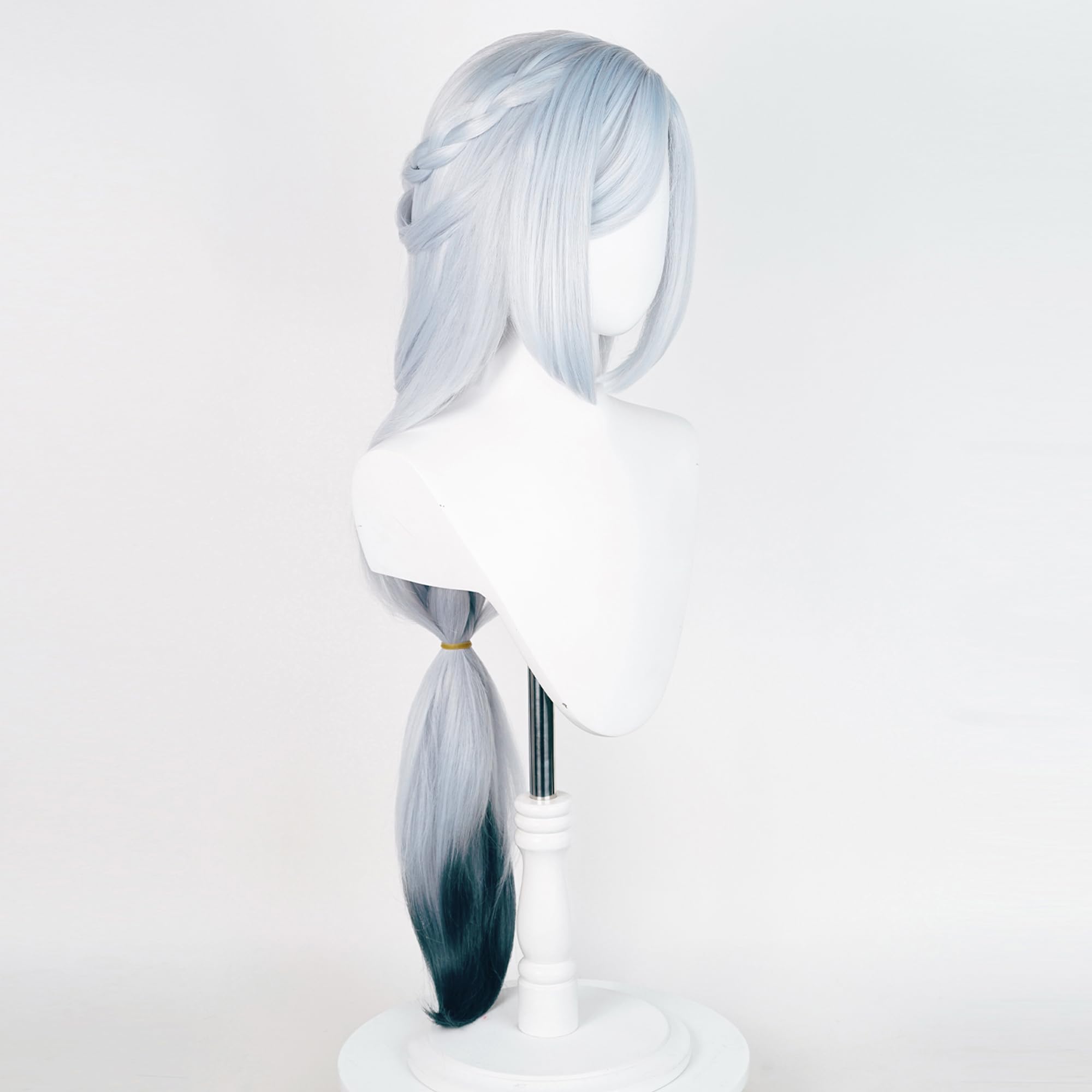 Grey Blue Braids Long Straight Heat Resistant Synthetic with Bangs Ponytail for Adult Comic Con Halloween Cosplay - Image 3