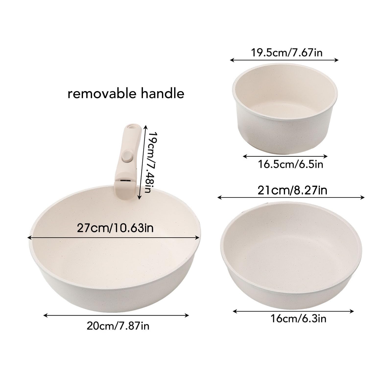 Juego de sartenes de 3 piezas, juego de utensilios de cocina antiadherentes con mango desmontable, juegos de utensilios de cocina para cocina de inducción, estufa de gas