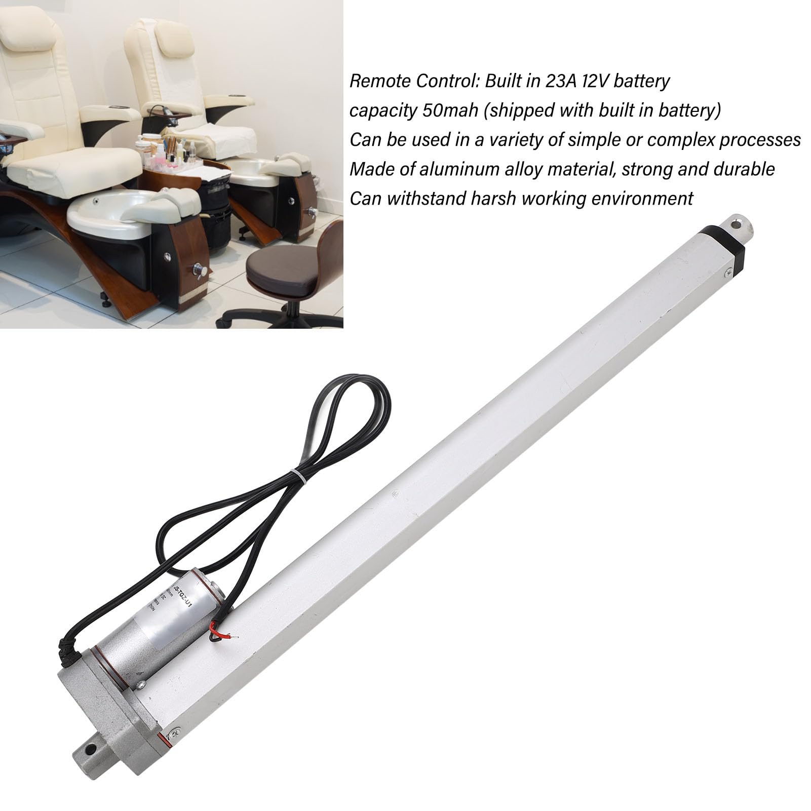 Aramox Mini Liniowy Siłownik Elektryczny Siłownik Ruchu Liniowego ze Stopu Aluminium Skok 400 Mm 12 V 750 N 10 Mm S IP65 do Sofy Masującej Podnośnik do łóżka Medycznego Stojak na kamerę (Tylko