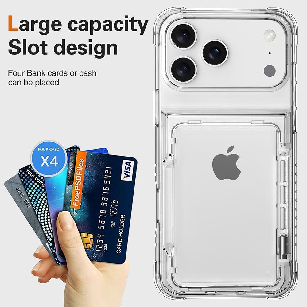 for iPhone 17 Pro Max Wallet - Style Protective Case with Card Holder (Holds 5 Cards) - Clear - Image 3