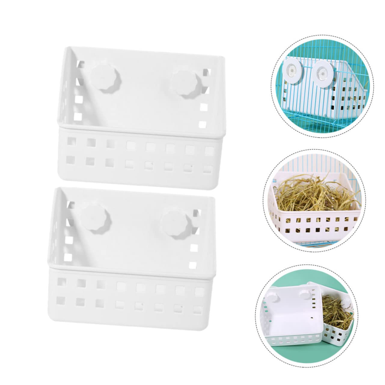 Râtelier à Foin pour Lapin à Fixation par Ventouse, 2 Pièces | Lapin et Cochon D’inde, Plastique Blanc, Installation Facile, Usage en Cage