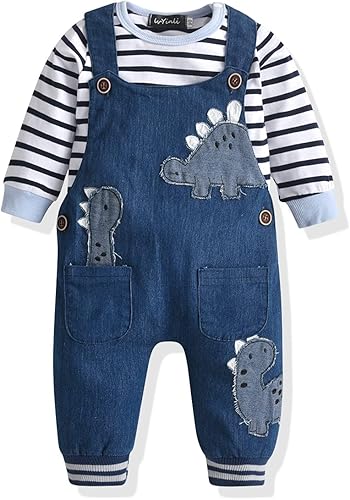 Miniatura 5 de LvYinLi Cute Baby Boy Clothes Suit Toddler Boys Striped long Sleeve T-ShirtDenim Overalls Jumpsuit Pants Outfits Sets