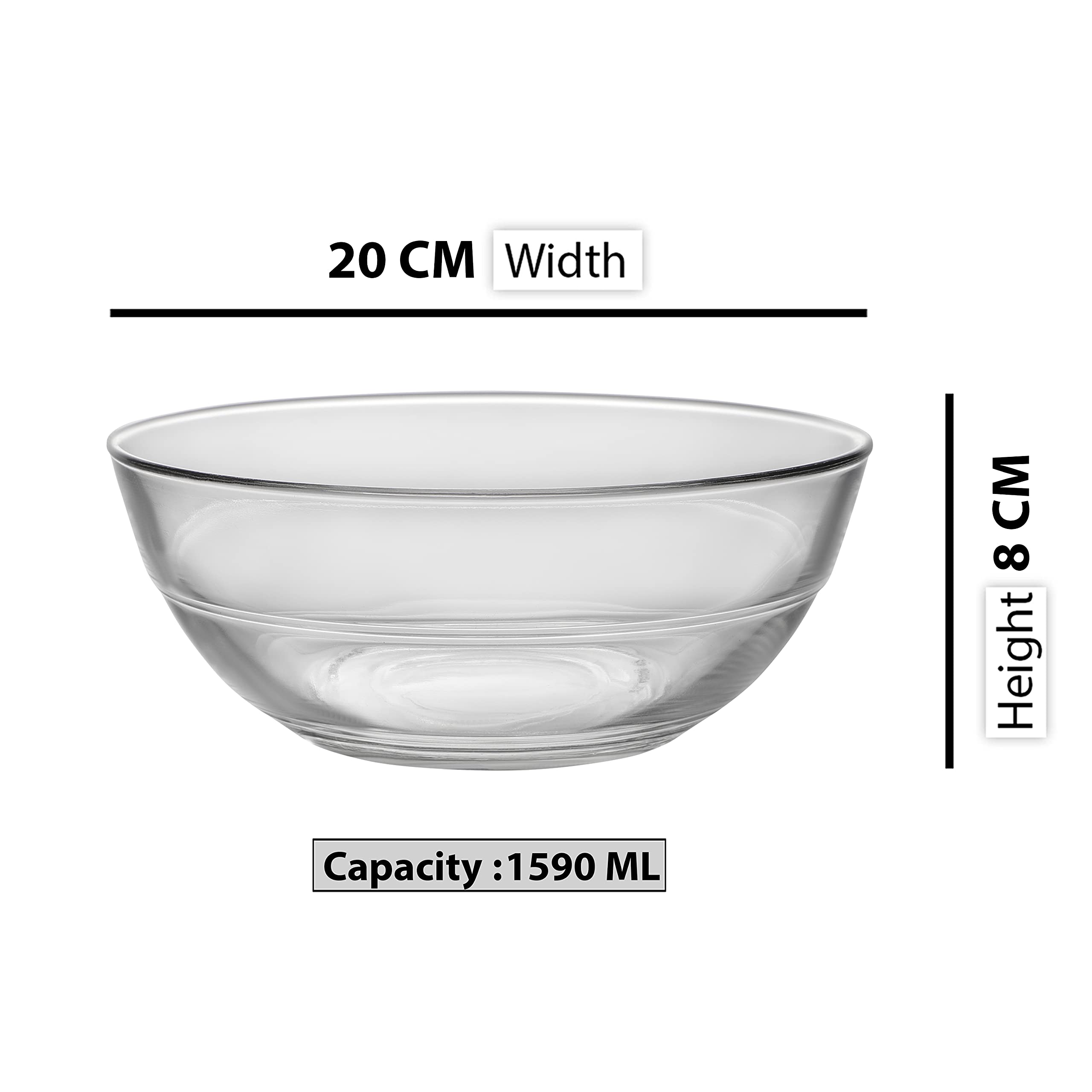Duralex LYS Clear Stackable Bowl 20.5 cm 3 Pcs - 1.59 LTR (2027AF/3) 2