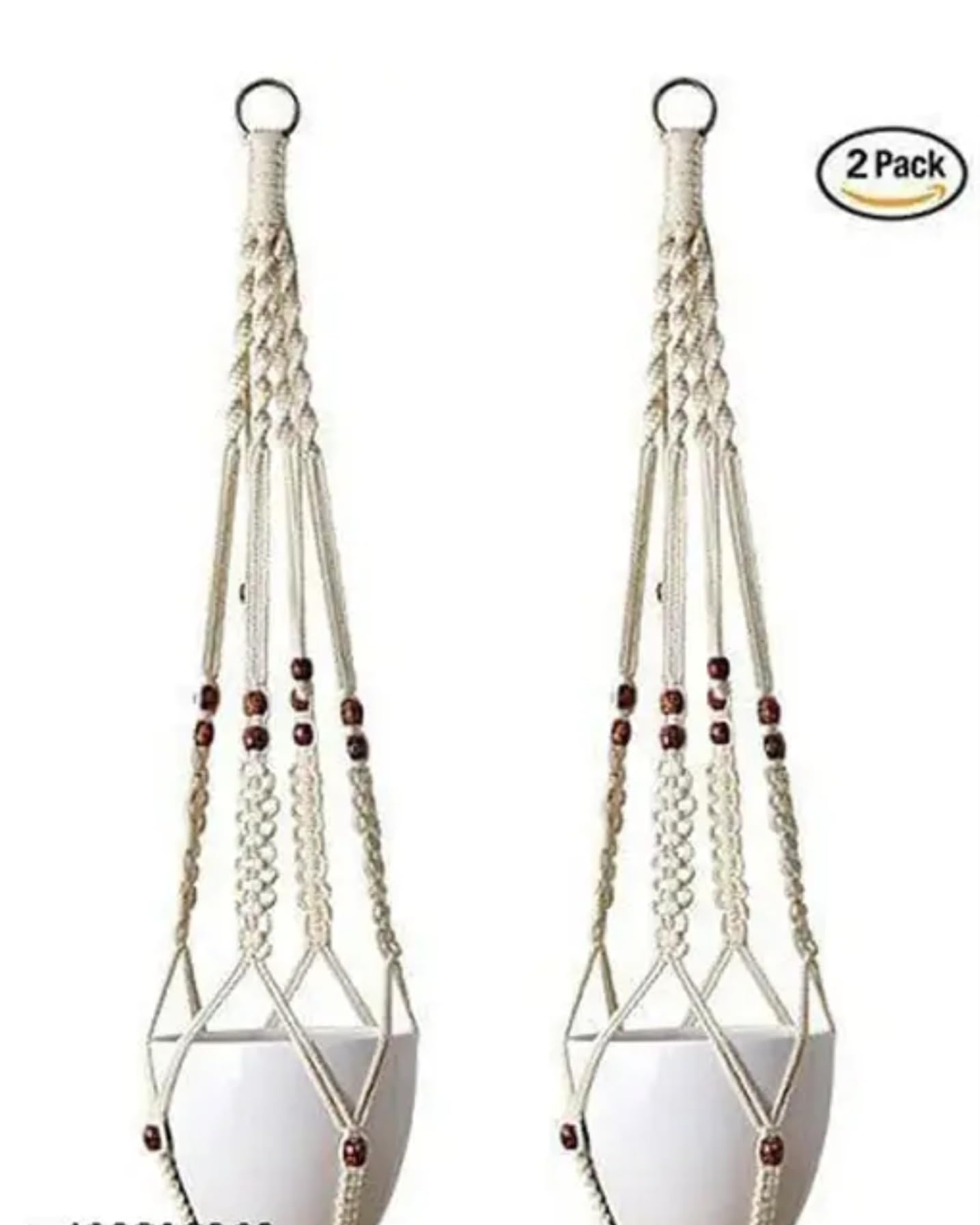 Lot de 2 suspensions en macramé avec perles en bois, corde en coton à suspendre pour plantes d'intérieur, blanc