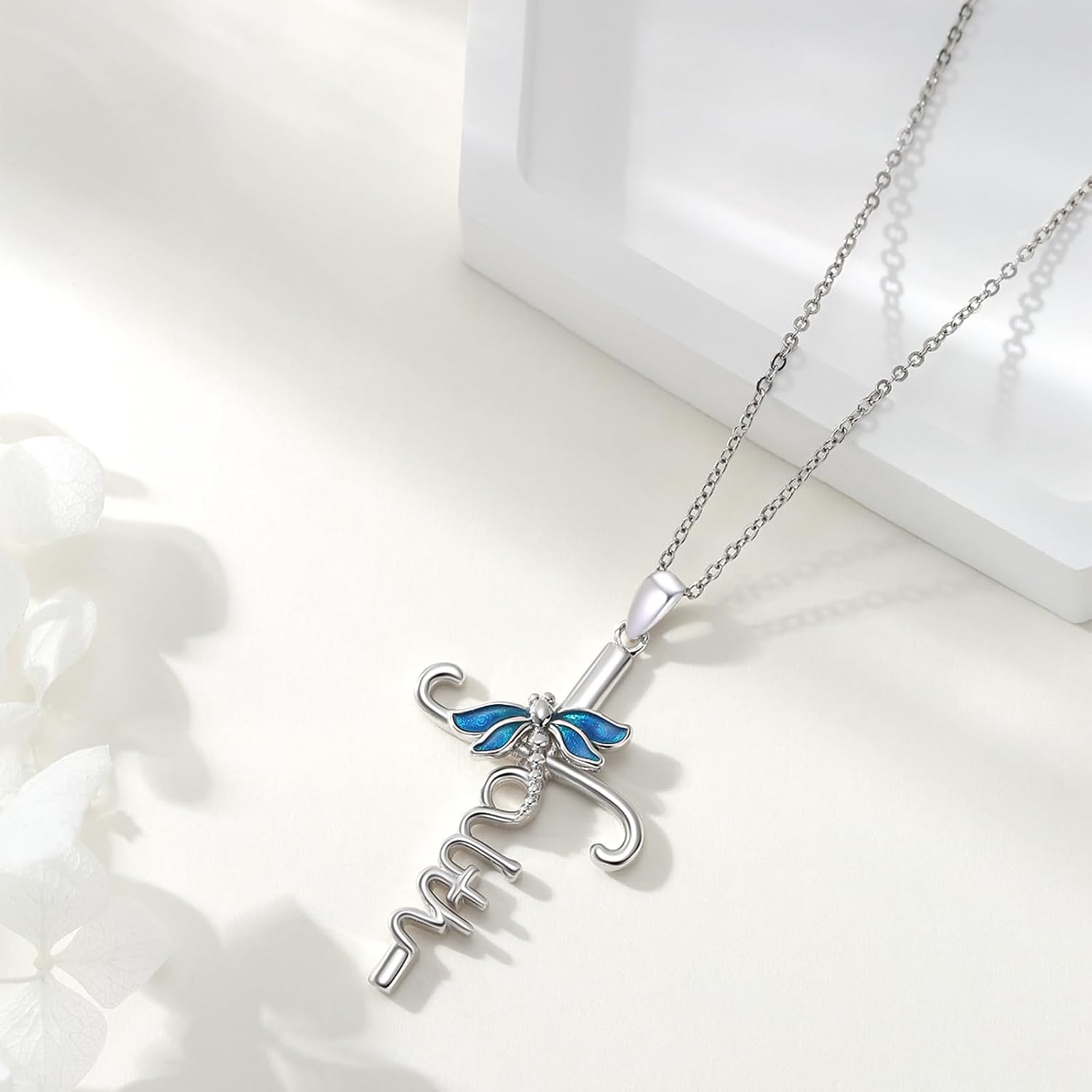 Dragonfly Necklace Sterling Silver Faith Cross Necklaces Dragonfly Cross Pendant Religious Jewelry Graduation Birthday Gifts for Women
