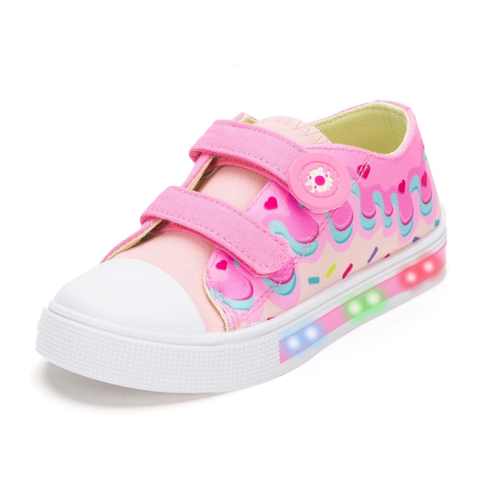 FUNCOO PLUS Kids Light Up Shoes Toddler Canvas Sneakers with Hook and Loop for Boys Girls