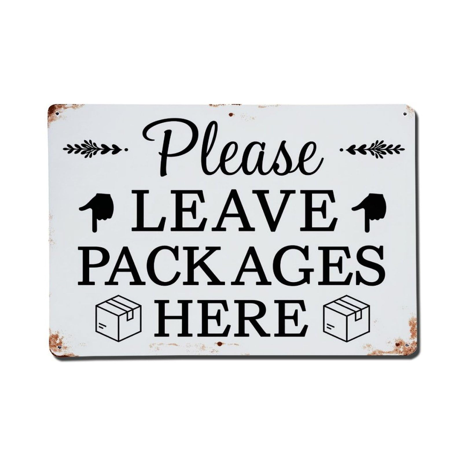 Please Leave Packages Here_2 Tin Sign Vintage Metal Poster, Home Bar Garage Man Cave Cafe Indoor & Outdoor Wall Decoration 8x12Inches