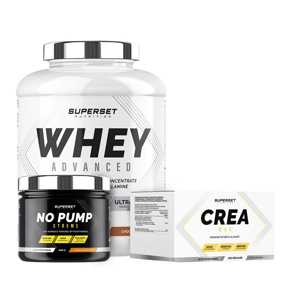 Programa de aumento muscular en seco confirmado - 100% Whey Proteine Advanced 2kg Choco Nut - No Pump Xtreme - Créa Max