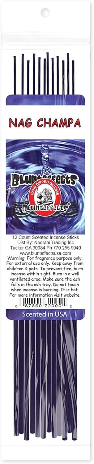 Blunteffects Premium Hand Dipped Incense - 12 Pack [12 Sticks Each] - 144 11" Sticks - 300g- 45+ min per Stick with eGalaxyPrime Incense Holder [Choose The Scent] (Nag Champa)
