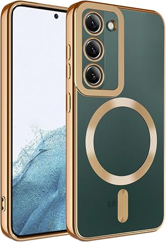 Zore Galaxy ile uyumlu S23 Kılıf M-safe Wireless Şarj Özellikli Zore Setro Silikon Gold