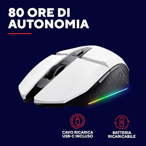 GXT 110W Felox Mouse Gaming Wireless Ricaricabile, 80 Ore di Autonomia, 800-4800 DPI, Illuminazione LED, 6 Pulsanti, Mouse Senza Fili RGB per Computer, Laptop, Windows - Bianco - Mouse gaming - Immagine 3