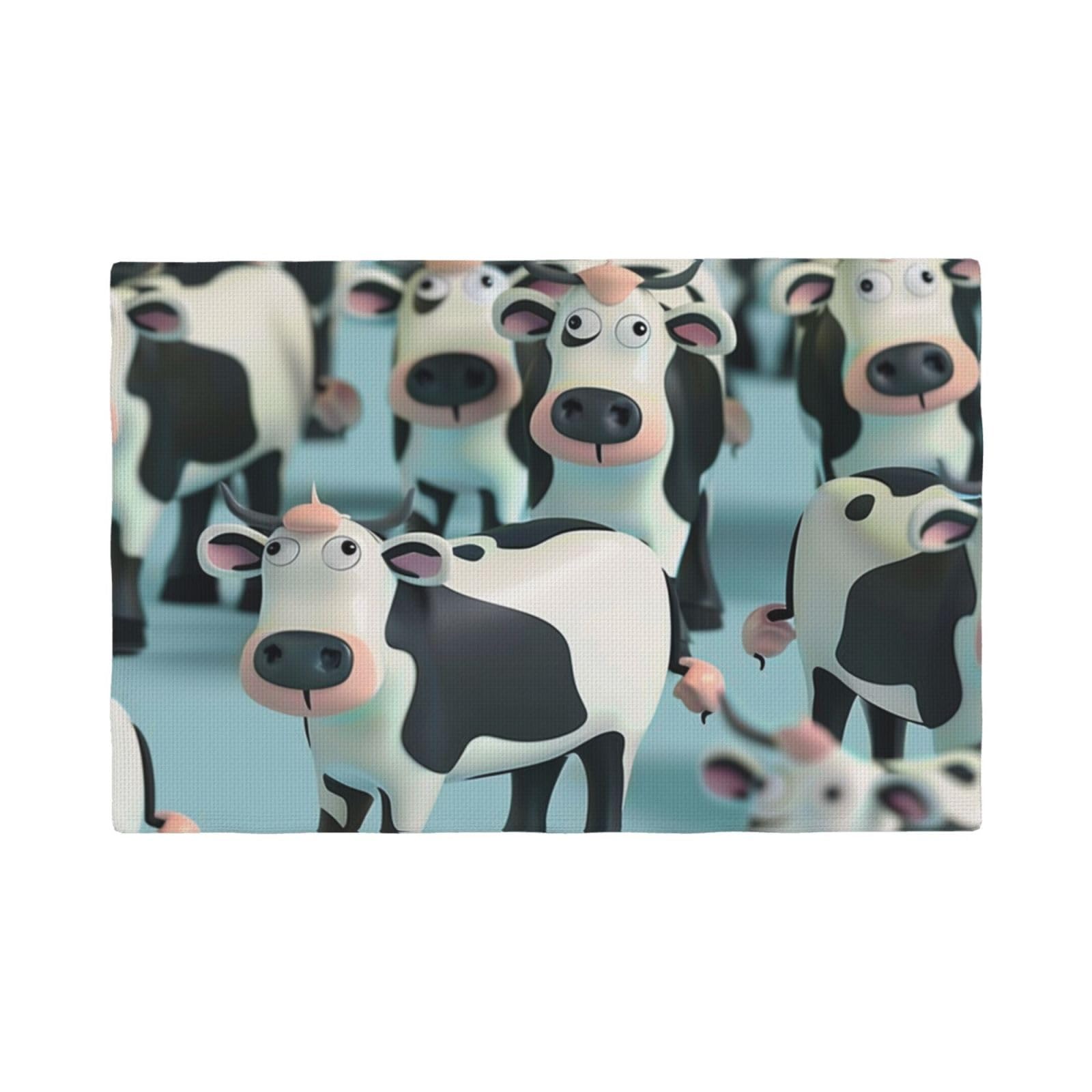 Cartoon Cow Print Placemats Set, Heat Resistant Washable Placemat 12x18in Table Mats for Party Kitchen Dining Table Decoration Indoor Outdoor, Four Pieces