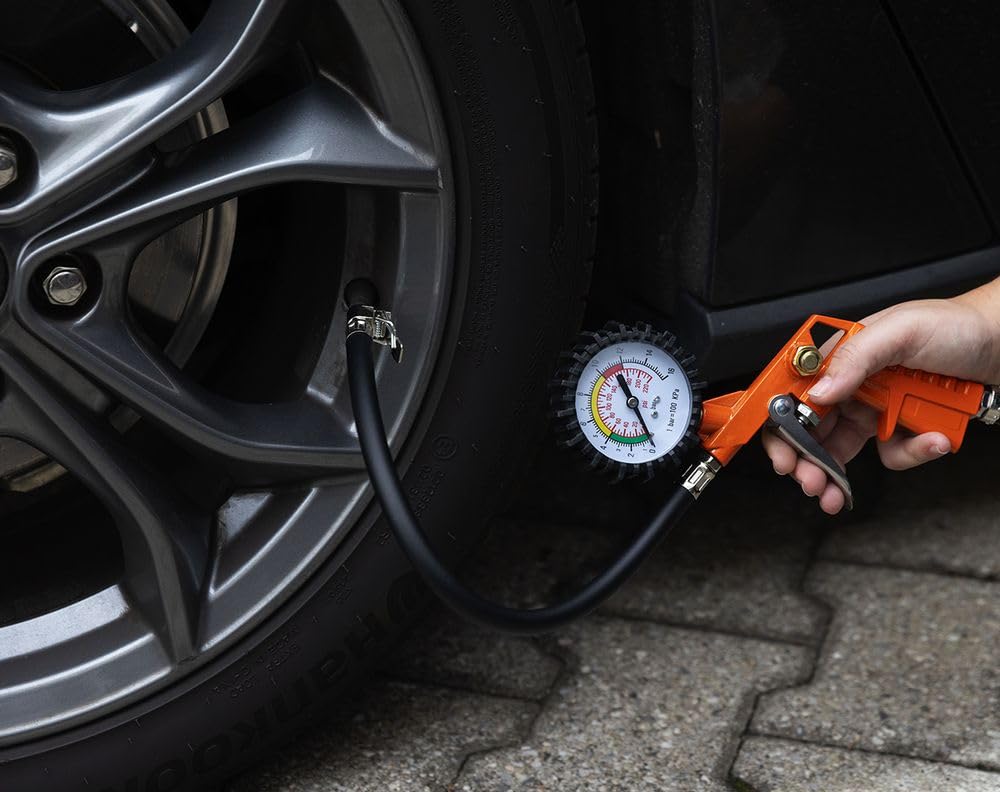 Start Manometro Con Pistola Per Gonfiaggio Pneumatici - Pressione Massima 16 Bar/220 PSI, Tubo Da 33 Cm E Attacco Rapido Universale