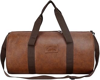 Vegan Leather 24 Cms Duffle/Shoulder/Gym Bag for Men & Women Tan Travel Friendly Bag Gifts for Men