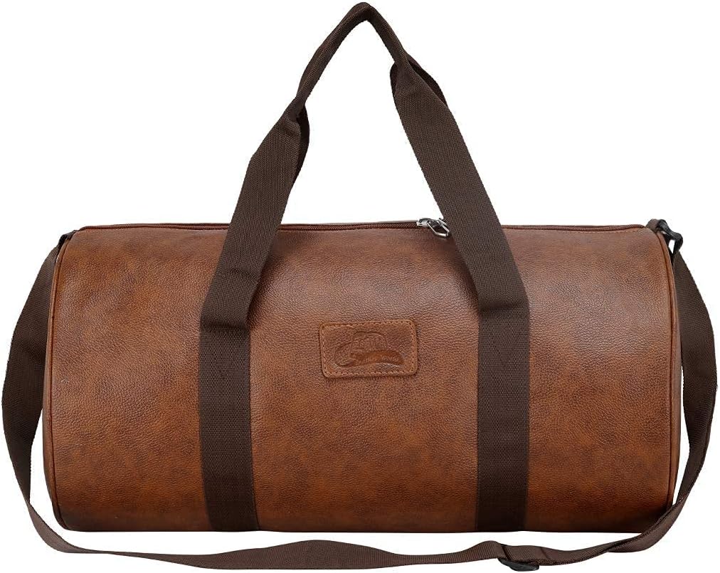 Vegan Leather 24 Cms Duffle/Shoulder/Gym Bag for Men & Women Tan Travel Friendly Bag Gifts for Men