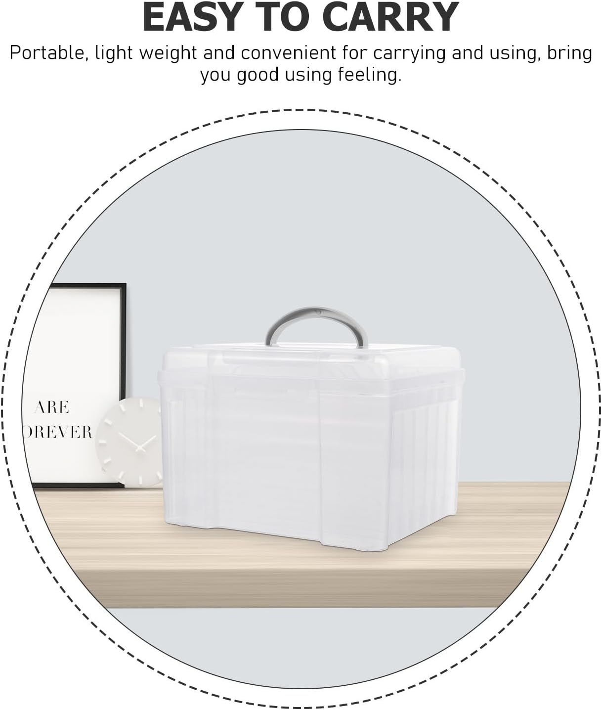 Healifty Plastic Photo Organizer Box with 6 Adjustable Dividers and Handle, Portable Greeting Card Storage Box with Lid, Secure Contents and Convenient for Carrying, for Home Photo and Card