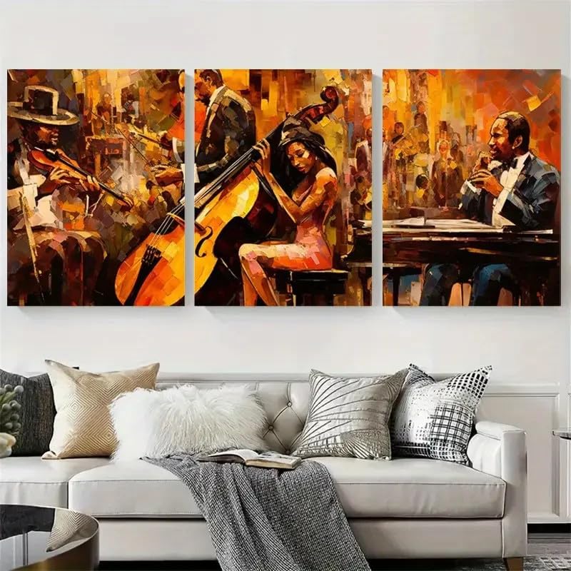 Impression sur toile de musiciens decoration murale trois parties 60x80cm