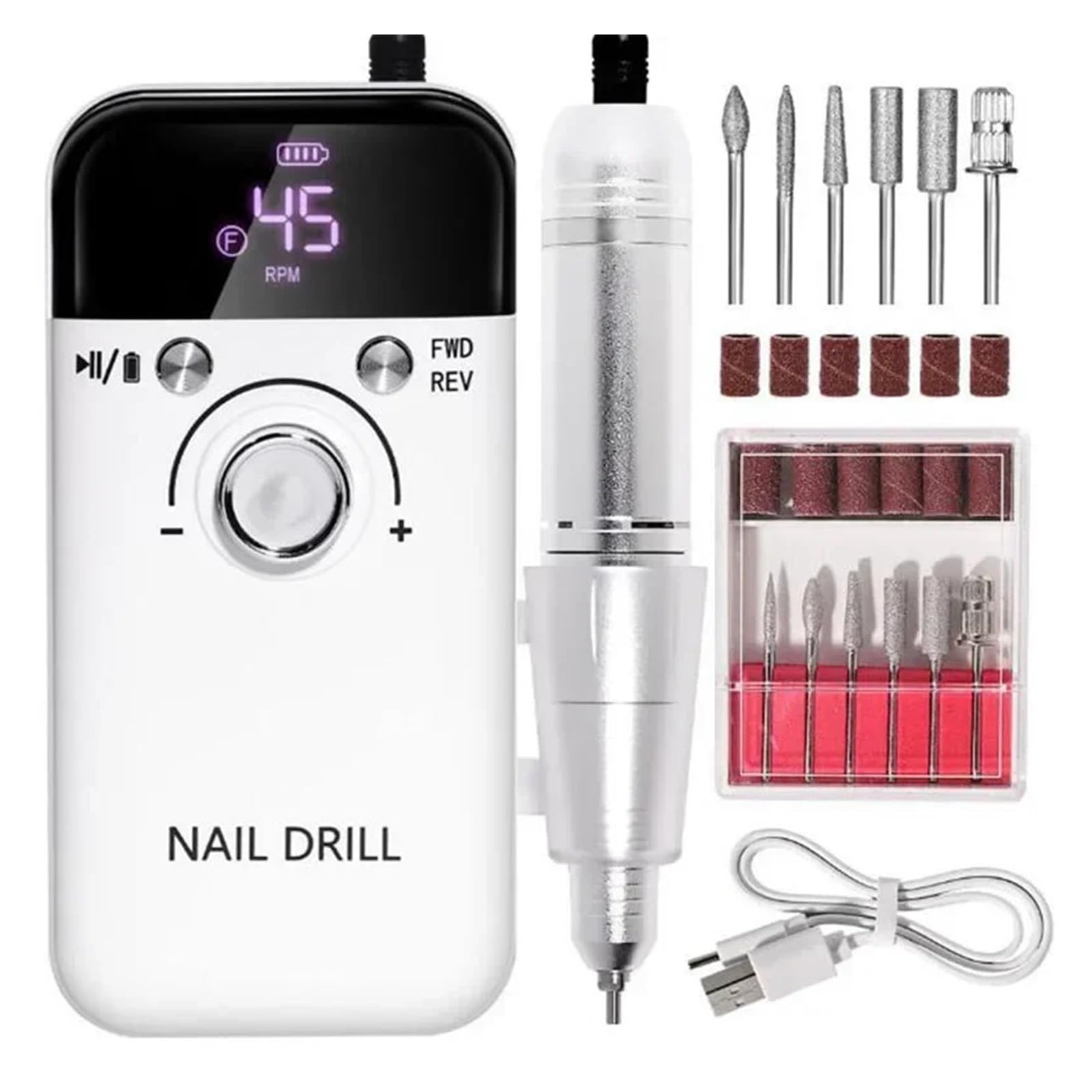 Ponceuse à ongles électrique 45 000 TR/Min rechargeable pour pose de faux ongles en gel