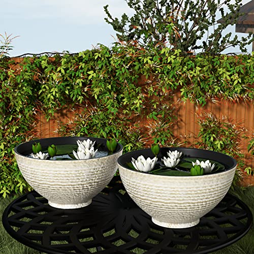 Qcqhdu 2 Pack Bowl Planter,13 Inch Large Shallow Planter Pot Garden Planters Marble Texture Fish Bird Bath Bowl Indoor Outdoor Flower Pot For Succulent Herb #TOP4