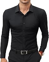 Vista 1 de Camisas de vestir elásticas para hombre, de manga larga, ajustadas, ajuste muscular, sin arrugas, con botones