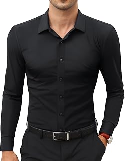 Lion Nardo Men's Stretch Slim Fit Long Sleeve Dress Shirt - Muscle Fit Wrinkle-Free Button Down for Work & Casual