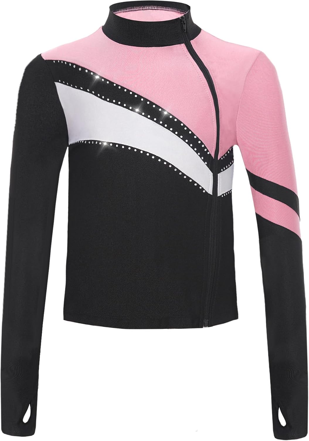TiaoBug Kids Girls Gymnastics Athletic Jacket Long Sleeve Side Zipper Jacket Top Figure Skating Training Activewear