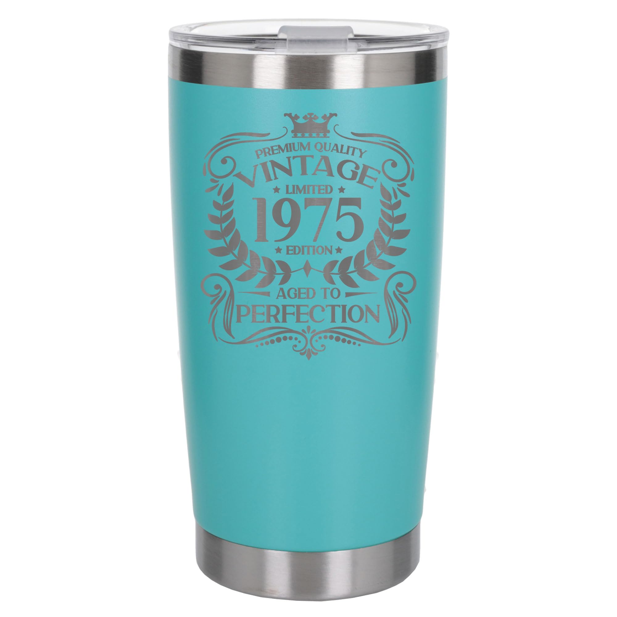 Always Looking Good 51st Birthday Gift Vintage 1975 Aged to Perfection Engraved Insulated Travel Mug Present for 51 Year Old Turquoise Thermal Coffee Flask Travel Mugs with Lids