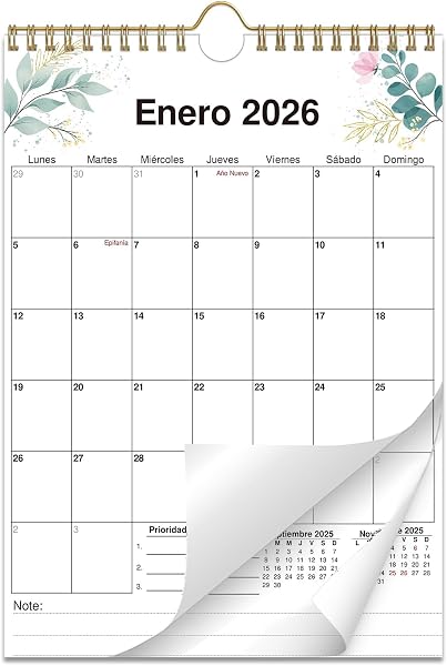 Calendario Pared Floral 2025-2026
