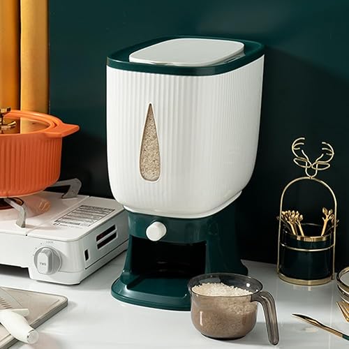 Miniatura 8 de Recipiente dispensador de arroz de 22.0 lbs, recipientes grandes de almacenamiento de alimentos secos de cereales con taza medidora, cubo