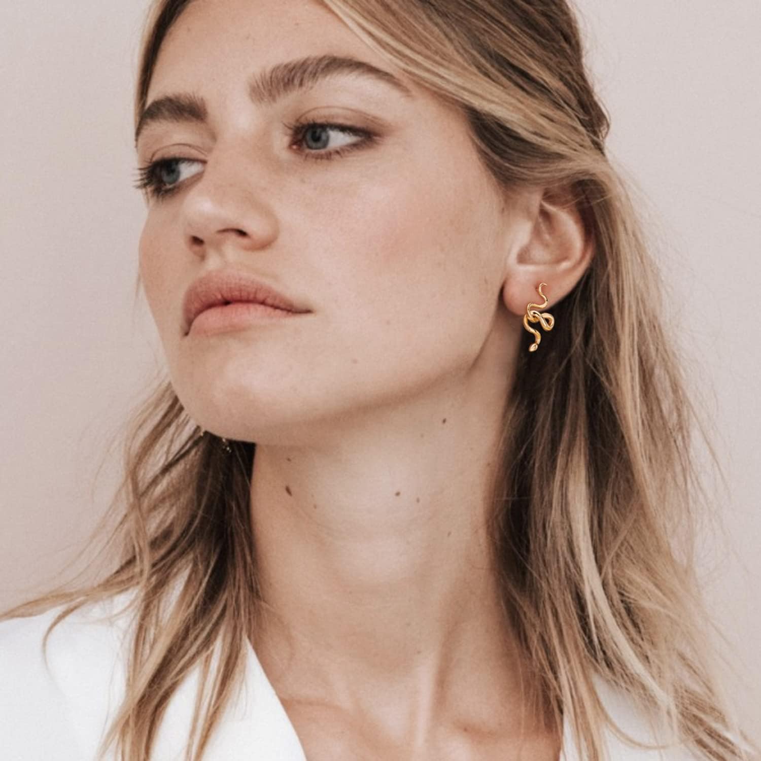 BENEIGE Gold Stud Earrings for Women Dainty 14K Gold Plated Snake Studs Earrings Handmade Hypoallergenic Minimalist Jewelry for Women - Image 4