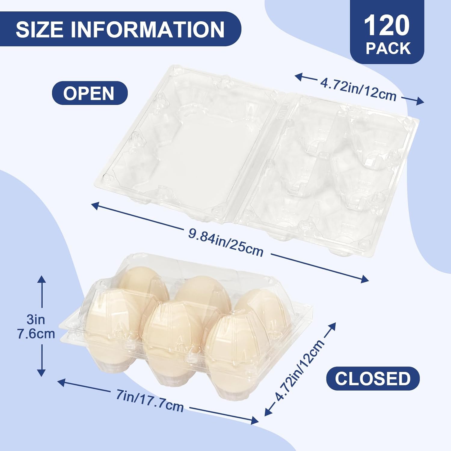 Large 120 Pack Jumbo Egg Carton - 6 Count Duck Cartons Bulk - Exact Large Half Dozen