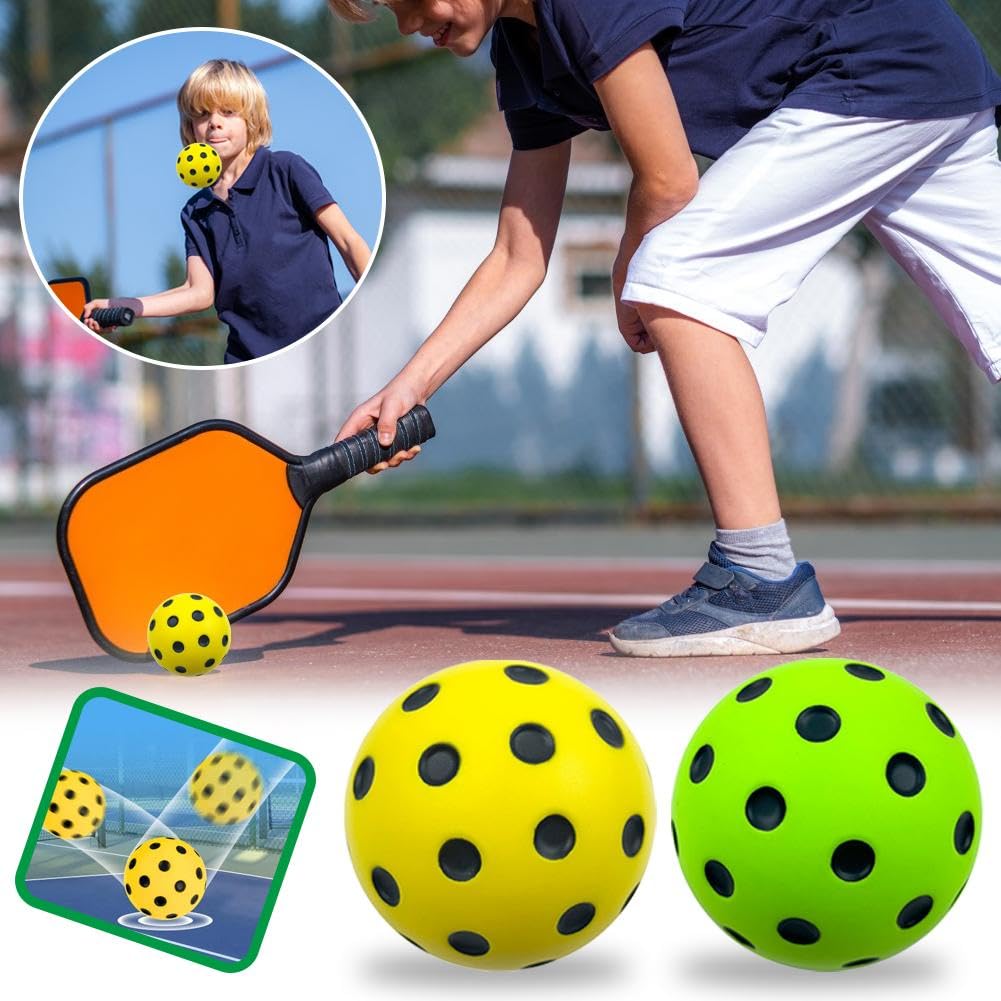Balles Mousse Pickleball Silencieuses Pratique Intérieur 27g Balles De Pickleball En Mousse - 3 Pièces Silencieuses Pour Intérieur/Extérieur - 27g - Jaune/Vert Pickleball Débutants