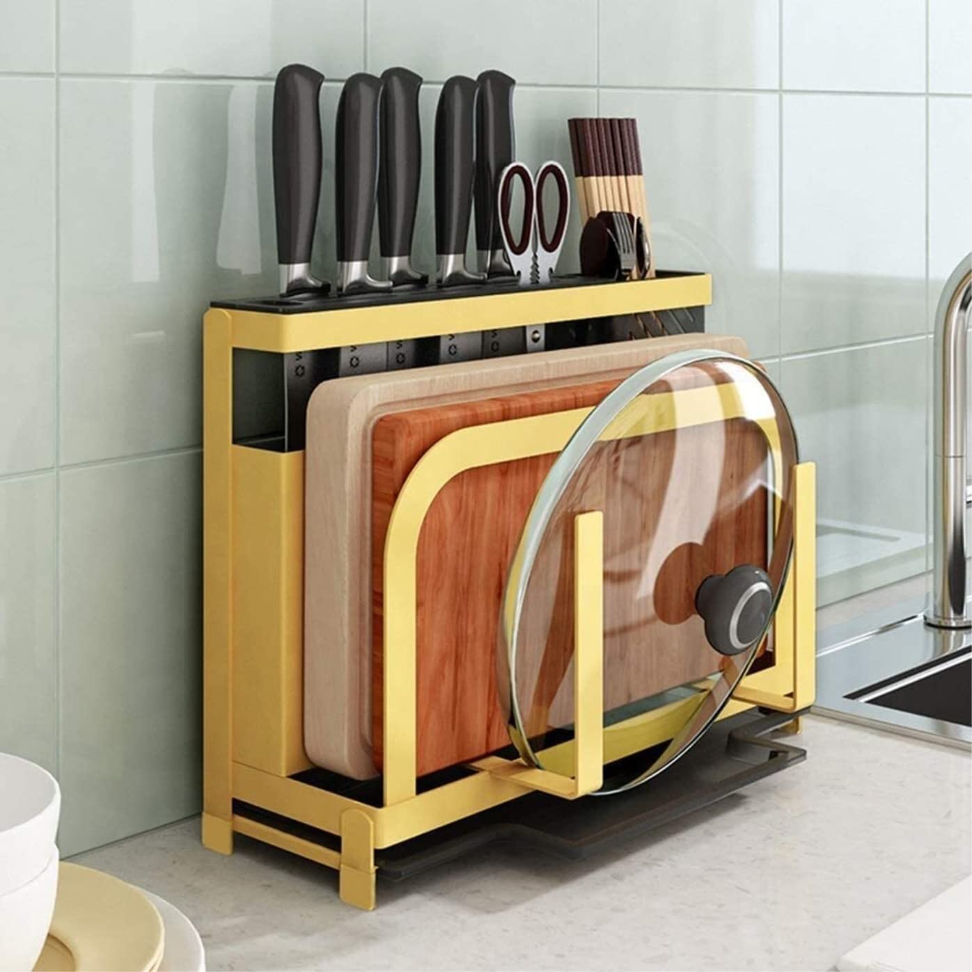 Stojak Kuchenny na Noże Bez Noży, Metalowy Blok Noża Uchwyt Do Przechowywania Noży Organizator Deska Krojenia Stojak Pokrywa Akcesoria Kuchenne Knife Block(Yellow)