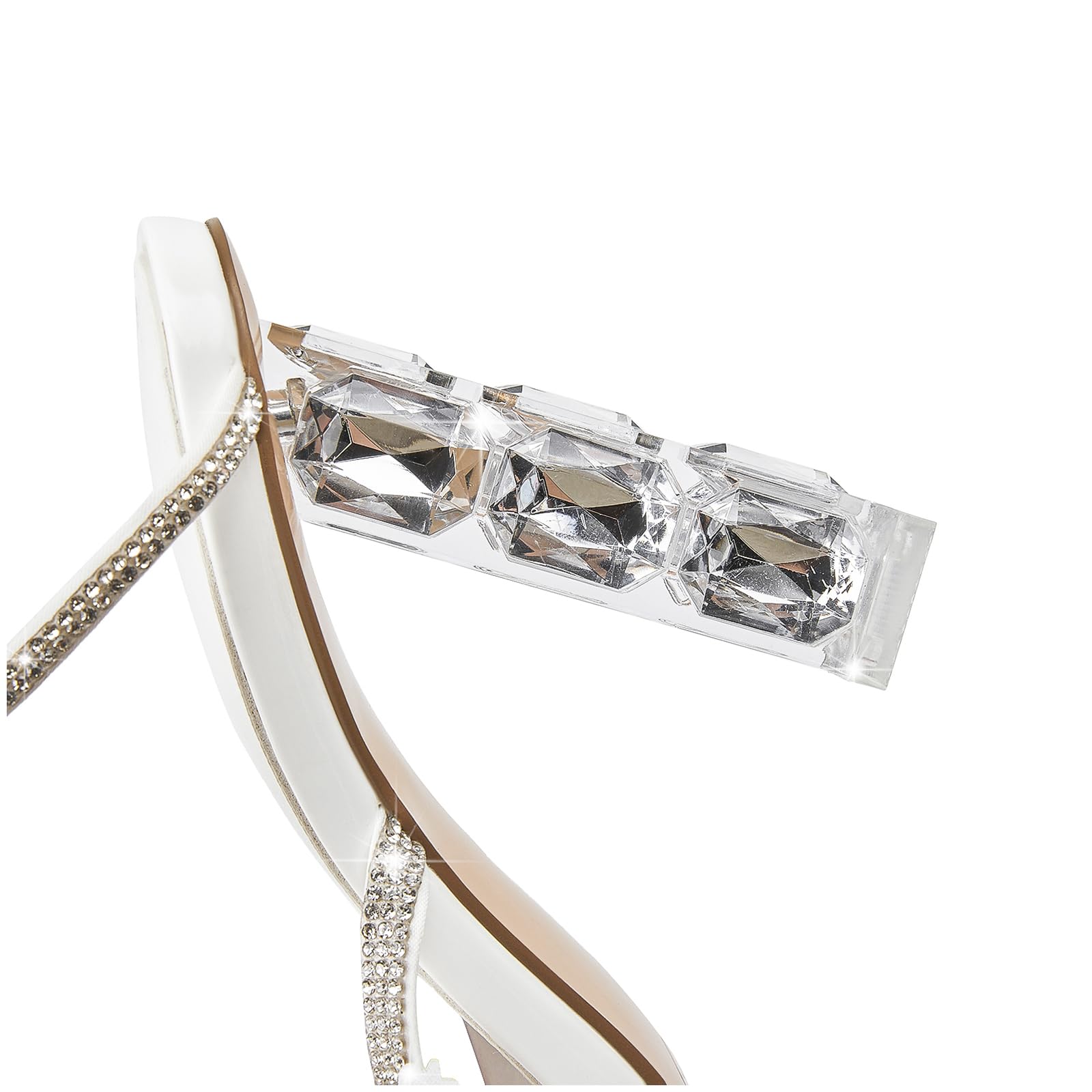 VOZTOLLS Womens Lace Up Sandals Square Open Toe Chunky High Heels Rhinestone Strappy High Block Heel Sandals Sparkly Dress Party Wedding Shoes: 5 White