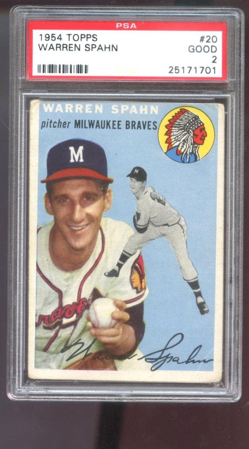 1954 Topps #20 Warren Spahn PSA 2 Graded Baseball Card MLB Milwaukee Braves