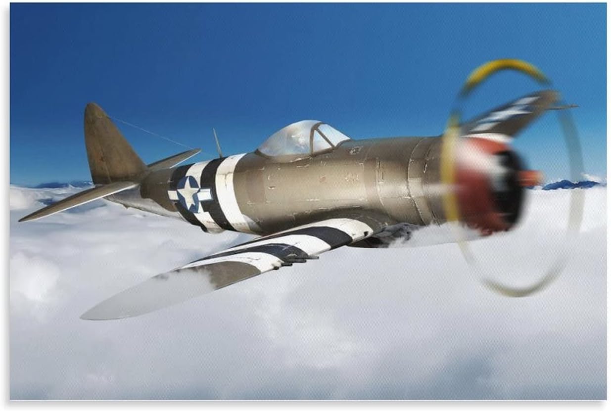 Military Aircraft Wall Art P-47 Thunderbolt Propeller Fighter Poster – World War II (WW2)Aviation (1 Poster Decorative Painting Canvas Wall Art Living Room Posters Bedroom Painting 24x36inch(60x90cm)
