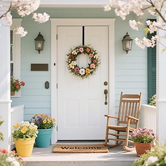 Sattiyrch 15" Wreath Hanger for Front Door,Sturdy Steel Wreath Door Hanger,Over The Door Hanger Hook (Black,4)