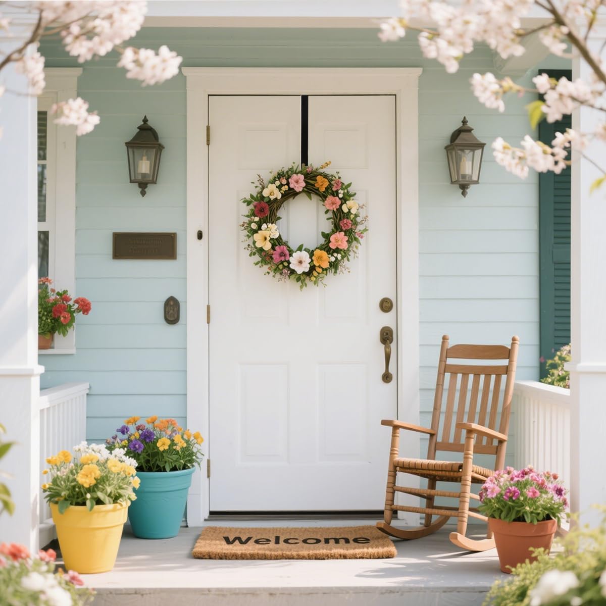 Sattiyrch 15" Wreath Hanger for Front Door,Sturdy Steel Wreath Door Hanger,Over The Door Hanger Hook (Black,4)