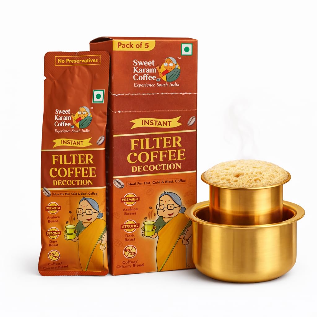 Sweet Karam Coffee Instant Filter Coffee Decoction Liquid - 75 ml (Pack of 1) | Authentic South Indian Dark Roast Premium Arabica Liquid | Ideal for Hot, Cold & Black Coffee | Ready-to-Use Sachets
