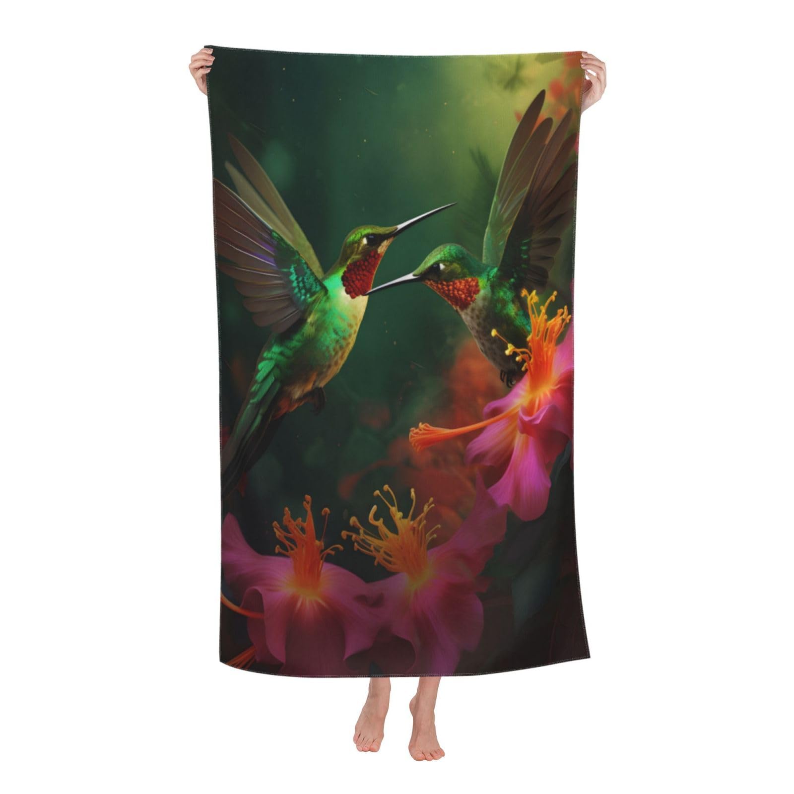 LSRCPD Beach Towels Flowers And Hummingbirds Bath Travel Camping Swimming For Adults Women 80X130Cm