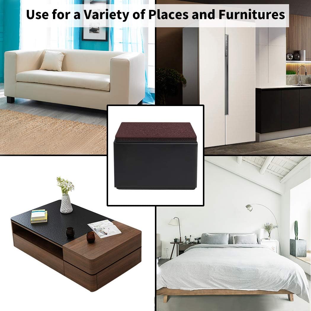 Ezprotekt 2 Inch Bed and Furniture Risers, Heavy Duty Square Sofa Table Couch Dresser Risers, Width 3.15"-Adds 2" Height, Supports 20,000 lbs - Protect Hardwood Floors from Scratches (Black, 4 Pack)
