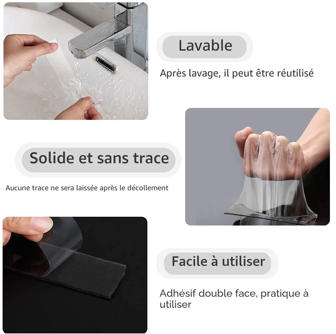 Ruban Adhésif Double Face Extra Fort 6M Nano Tape Transparent Lavable Antidérapant