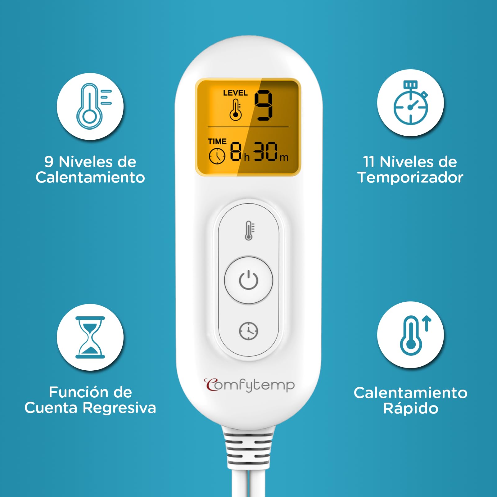 Comfytemp Grande Manta Electrica Lumbar, 9 Niveles de Temperatura, 11 Temporizadores, 39x61 cm Almohadilla Electrica para Espalda y Abdomen, Lavable, san Valentin Regalo (Tamaño Máximo : 120 cm)
