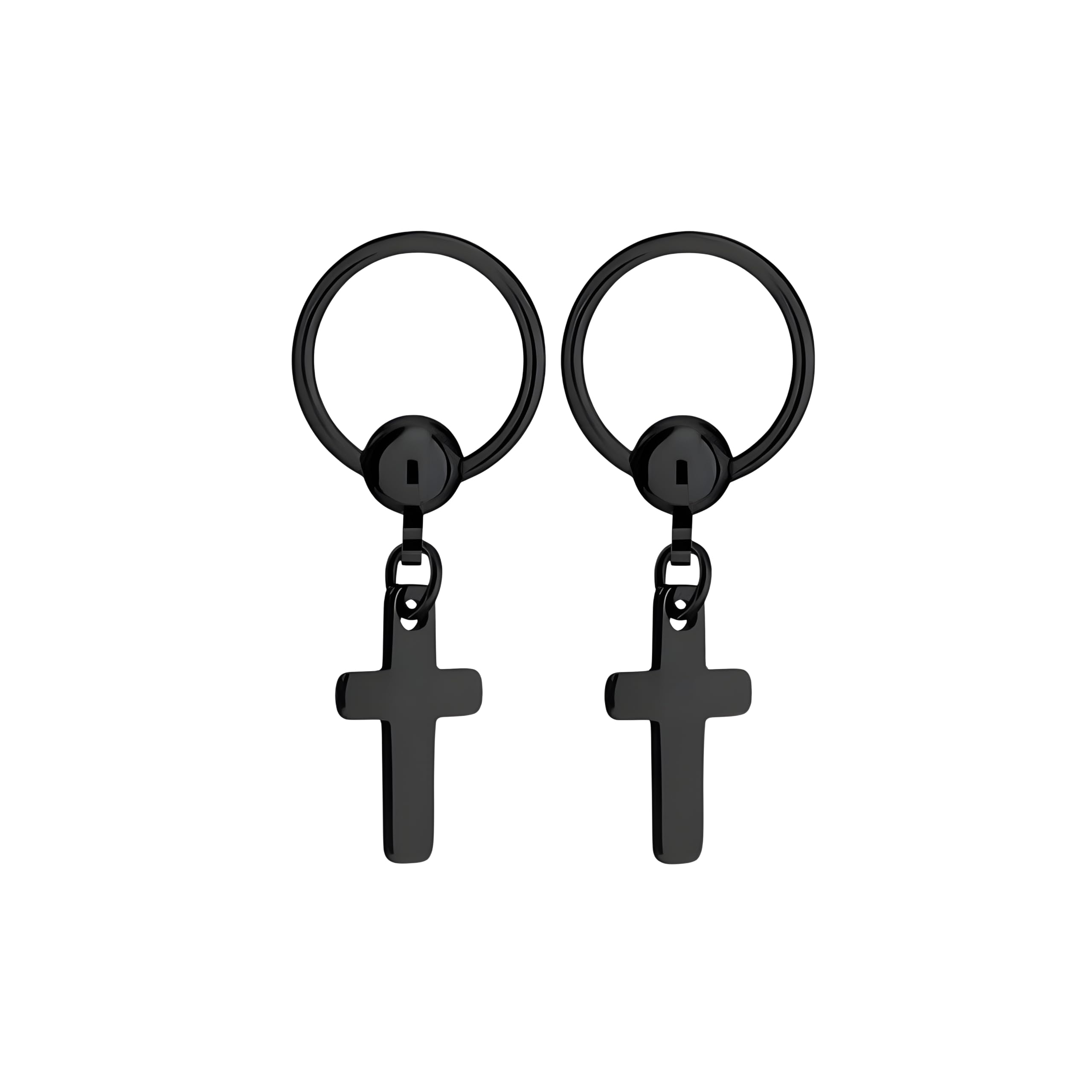 NOCTURNE CROSS BLACK - Pure Titanium Steel Hoop Earrings for Men & Boys (2pcs)-image-24