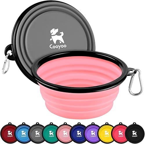 COOYOO Cuenco plegable para perros, paquete de 2 cuencos plegables para agua para perros y gatos, plato portátil para alimentación de mascotas para