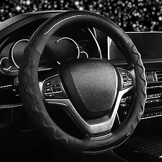 Car Steering Wheel Cover for Women and Men, Premium Carbon Fiber Leather Car Cover, Fits Sedans and SUVs