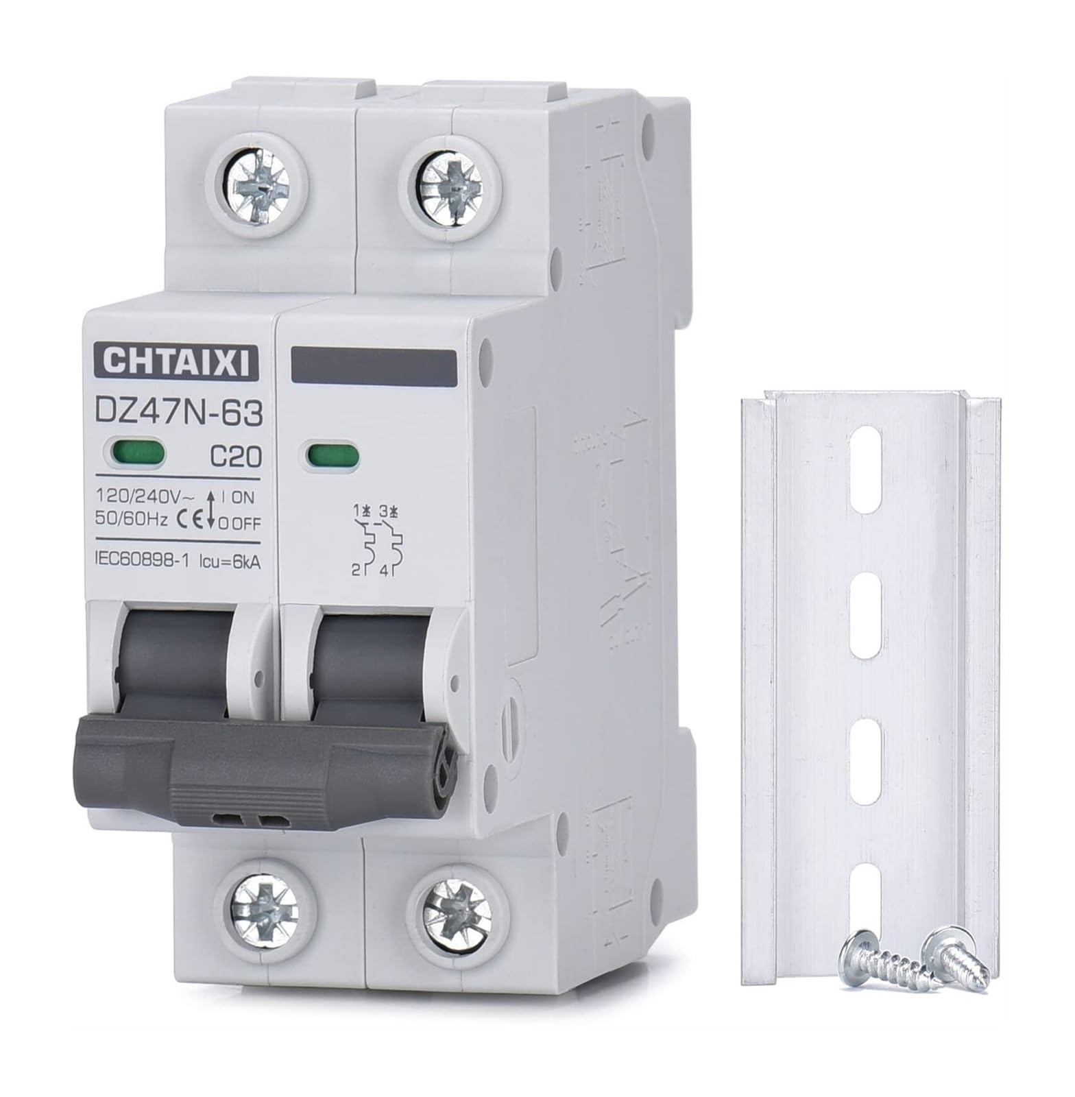 Disjoncteur solaire MCB C20 20A 2P rail DIN pour circuit photovoltaïque CA
