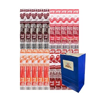 Variety Pack Fruit Roll, Individually Wrapped, 5 Each of Apricot, Raspberry, Cherry, Strawberry, 0.75 oz, 20 Pack Soft and Chewy Fruit Snacks for All Ages, Great for On-the-Go, Lunchboxes, or Parties