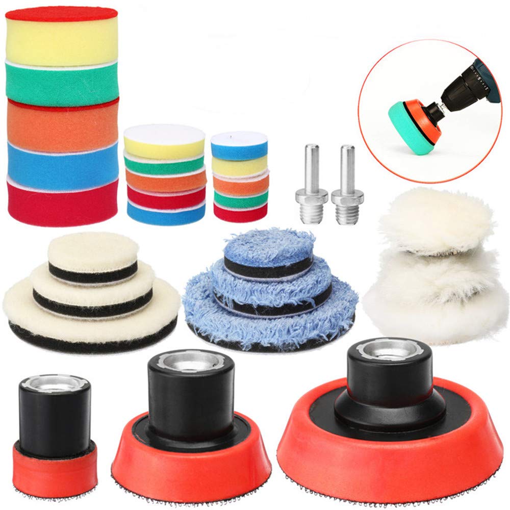 RanDal 29 szt. Drill Buffing Pad polerski Mix Size Kit z adapterami talerza podporowego M14